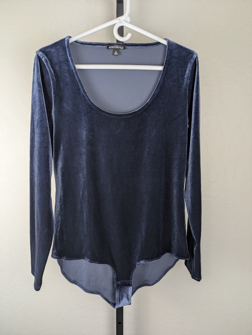 J. Crew Mercantile Blue Velvet Long Sleeve Scoop Neck Bodysuit